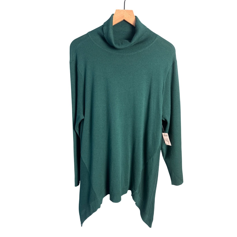 NEWChicos Green Cashmere Blend Turtleneck Sweater Handkerchief Hem XXL Boho Chic